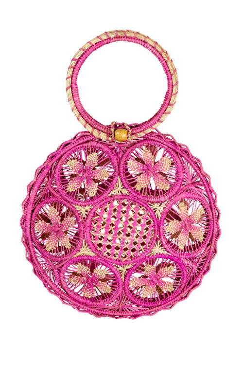 OBLò Bag Pink small- Borsa in paglia di palma intrecciata a mano