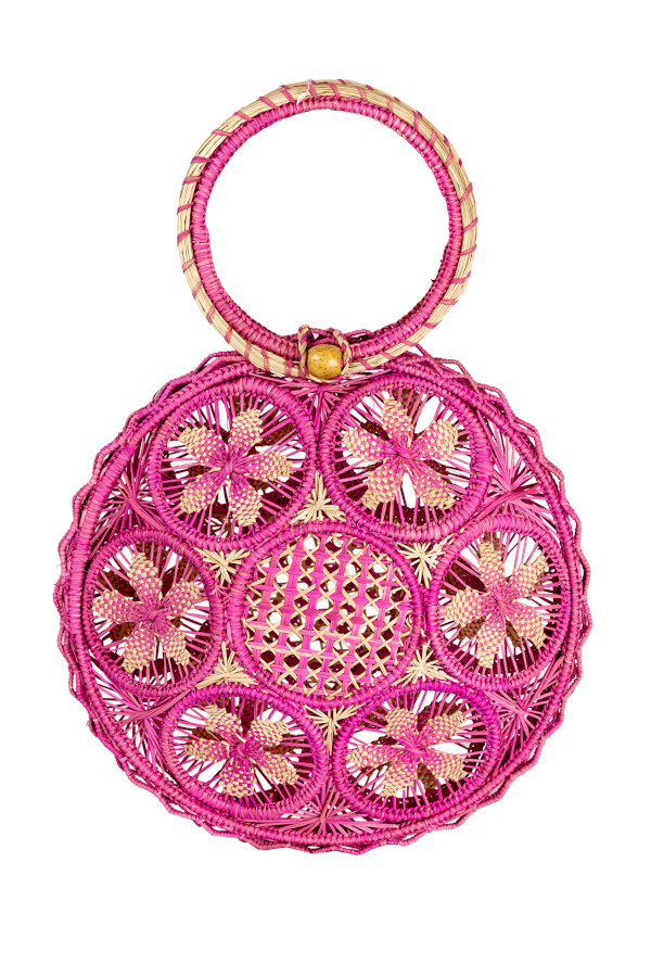 OBLò Bag Pink small- Borsa in paglia di palma intrecciata a mano