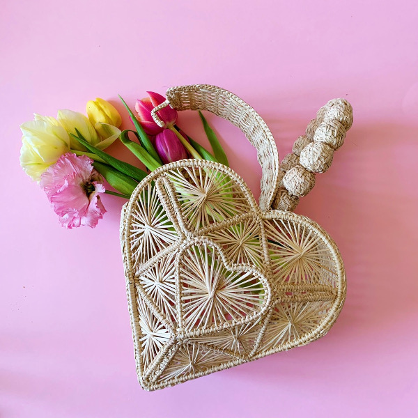 Cuore bag in paglia intrecciata, nature
