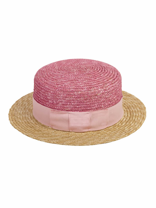 Canotier in paglia fiorentina rosa con nastro rosa