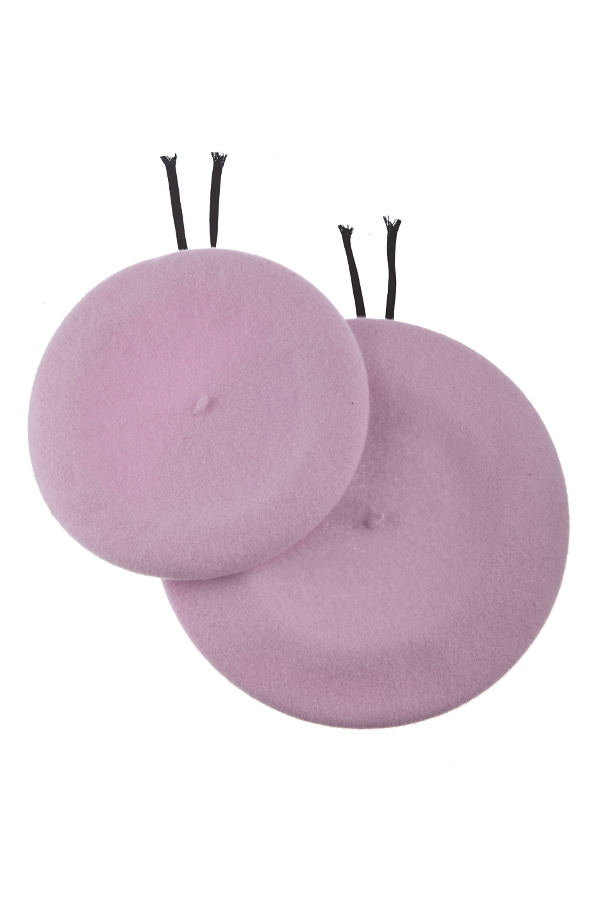 Nina - Blue wool beret with eco-leather cord - Image 5