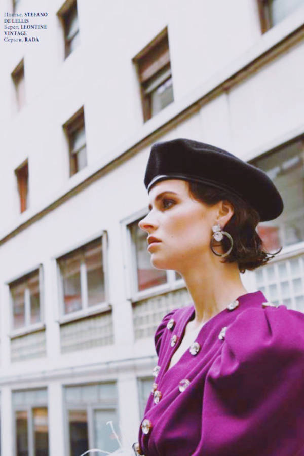 Nina - Blue wool beret with eco-leather cord - Image 6