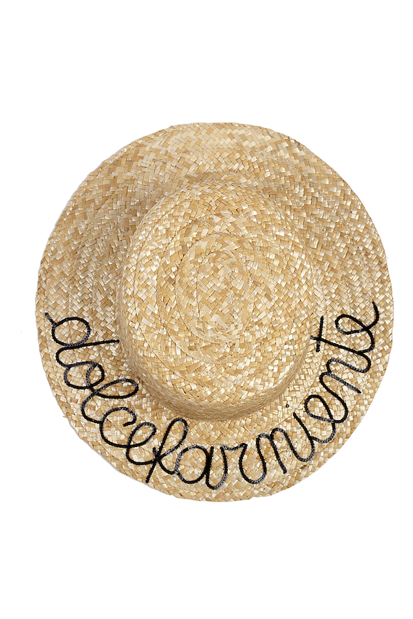 mantra paglietta con scritta in pallettes dolcefarniente