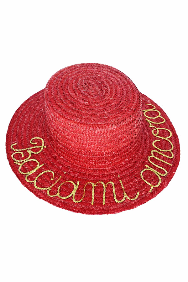 straw hat ith baciami ancora writing