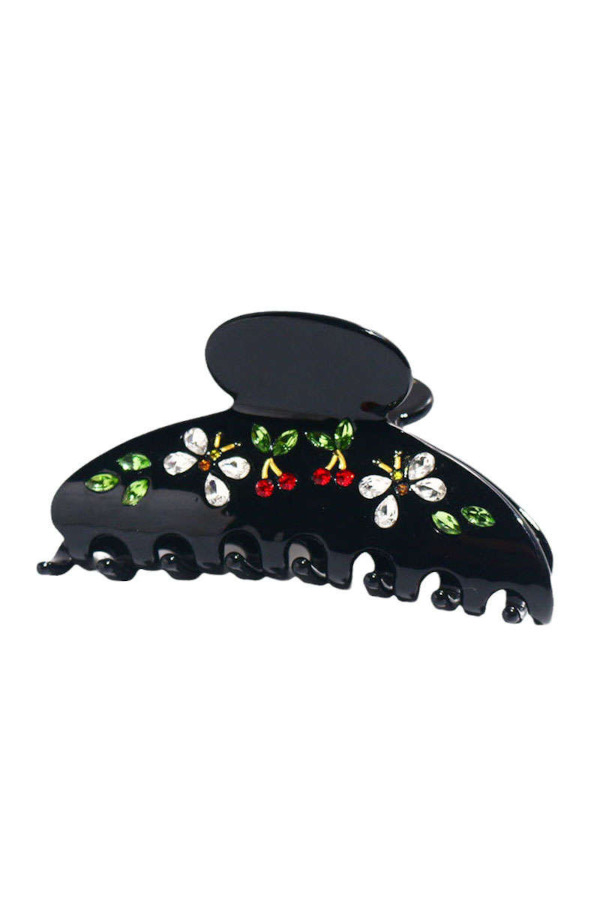 BLACK CHERRY BLOSSOM HAIR CLAW WITH CRYSTALS - Image 2
