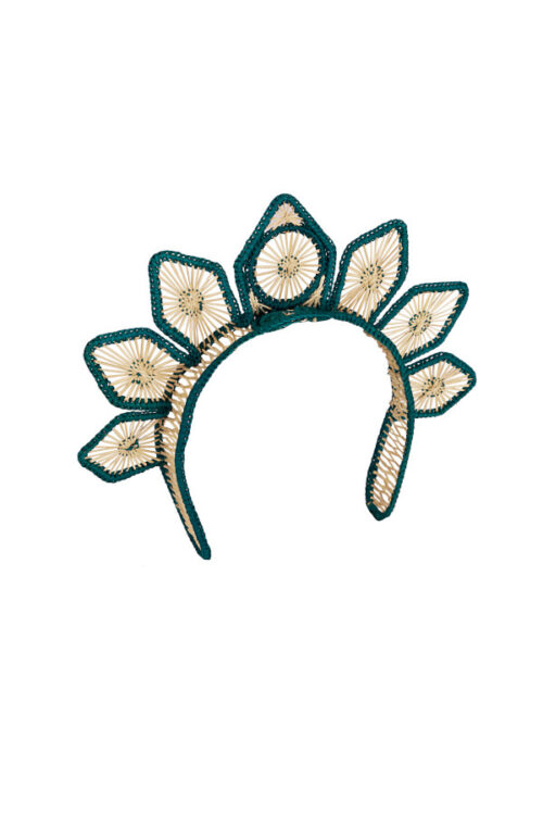 Tiara Flower Silver - Straw headband handmade in Colombia