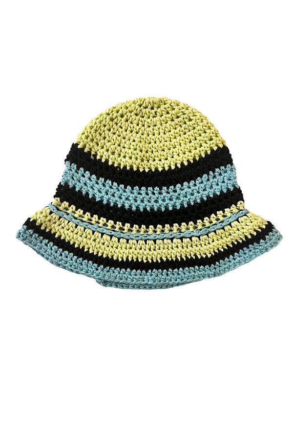 GREEN AND FUCHSIA STRIPED WHITE CROCHET BUCKET