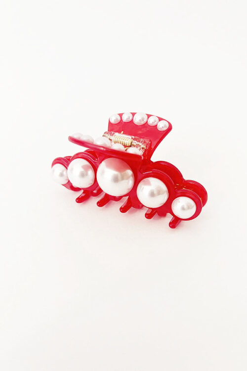 PEARLY BUBBLE HAIR CLAW ROSSO,MOLLETTONE CON PERLE
