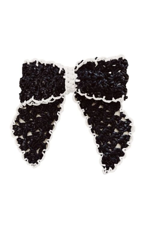 Big bow clip crochet in raffia, nero