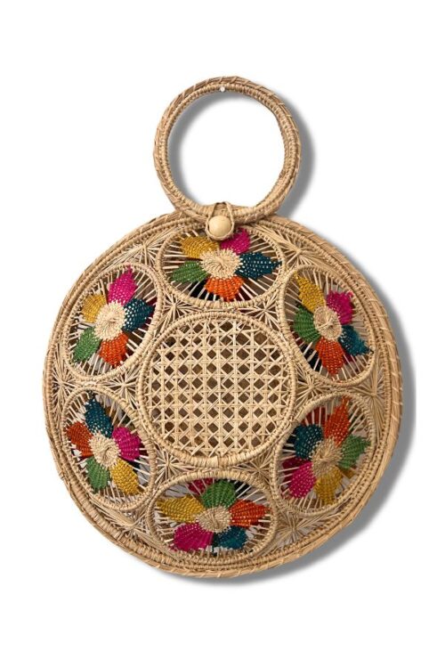 OBLò Bag Nature/Multi - Borsa in paglia di palma intrecciata a mano