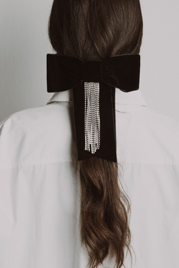 BIG BOW CLIP BLACK VELVET AND RHINESTONES - Image 5