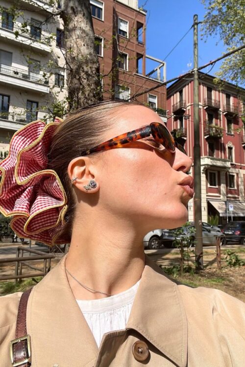 Scrunchie oversize in cotone, vichy rosso