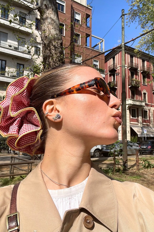 Scrunchie oversize in cotone, vichy rosso