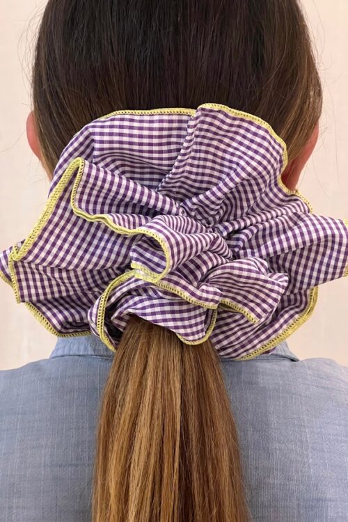 Scrunchie oversize in cotone, vichy purple