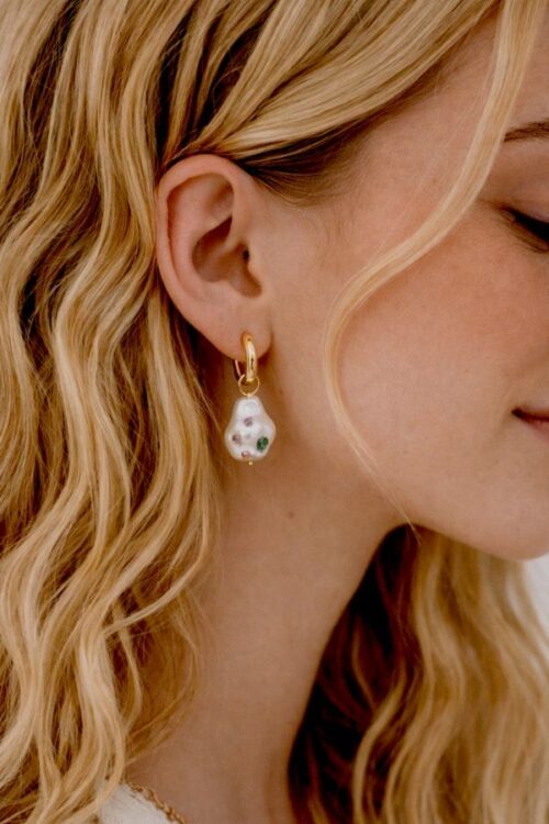 CHUNKY PEARL & ZIRCONS HOOPS