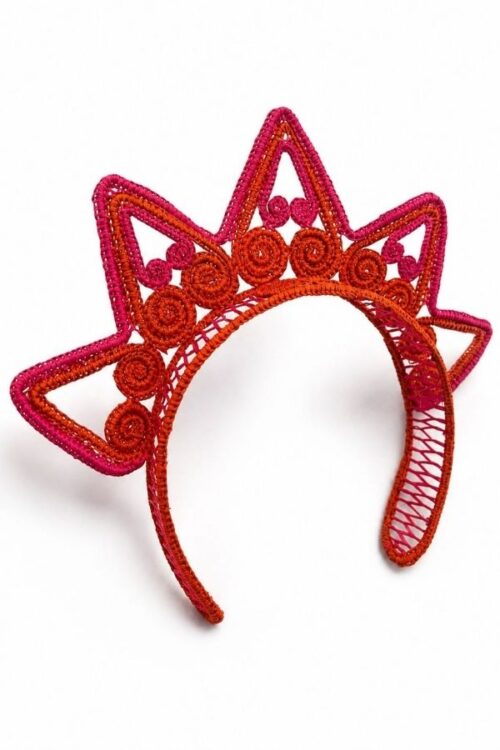 Tiara Stars Pink&Orange - Cerchietto in paglia di palma